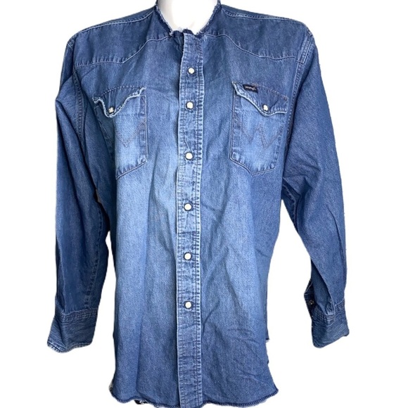 Vintage Wrangler Distressed Denim Button Down Top - Picture 1 of 8